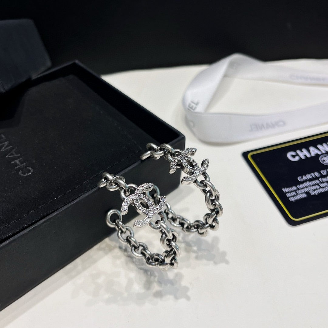 gray crystal elegant Drop Earrings for women - alternate angle view 3