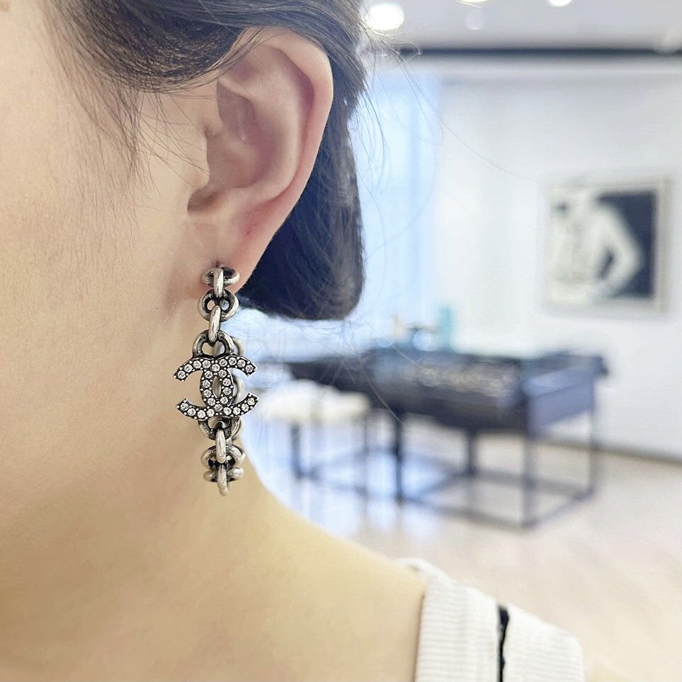 gray crystal elegant Drop Earrings for women - alternate angle view 9