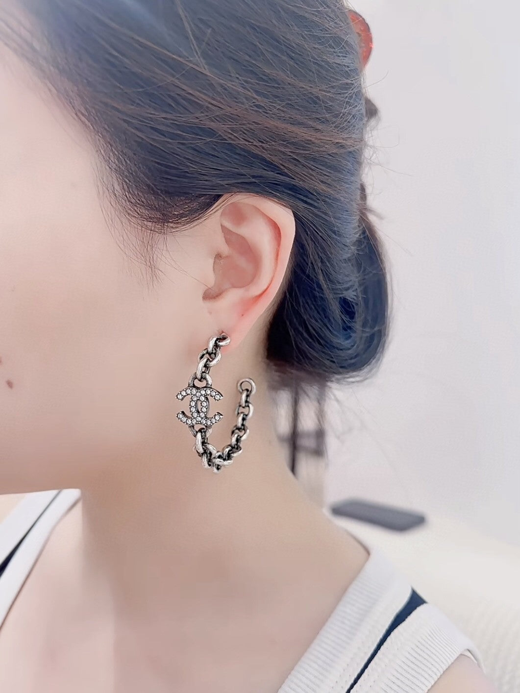 gray crystal elegant Drop Earrings for women - alternate angle view 2