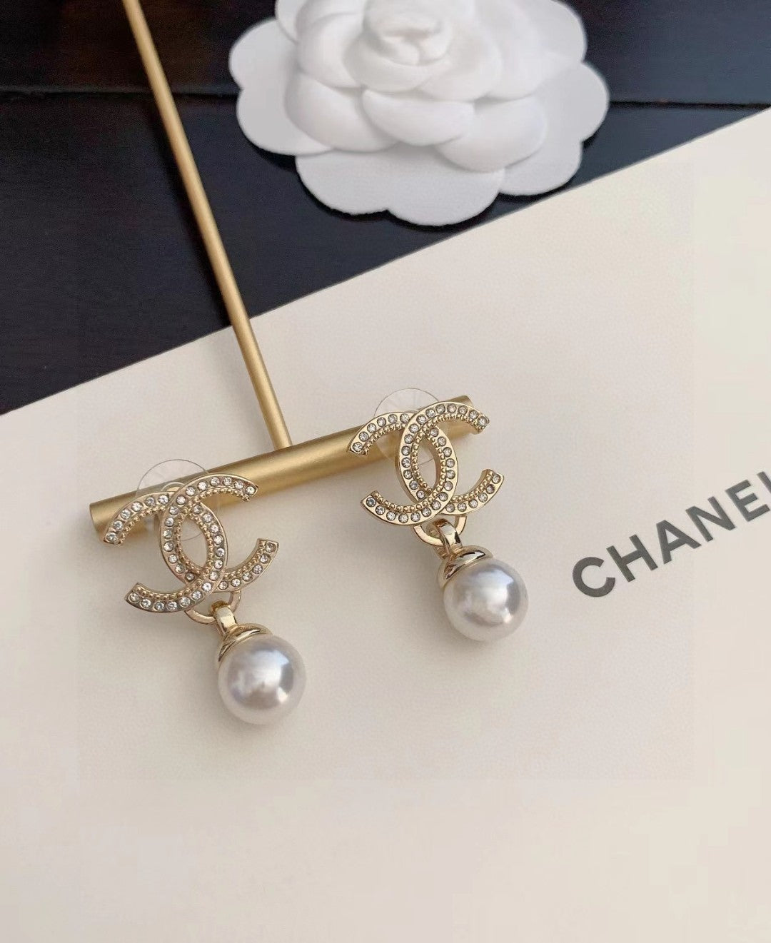 pearl letter Drop Earrings for women - alternate angle view 3