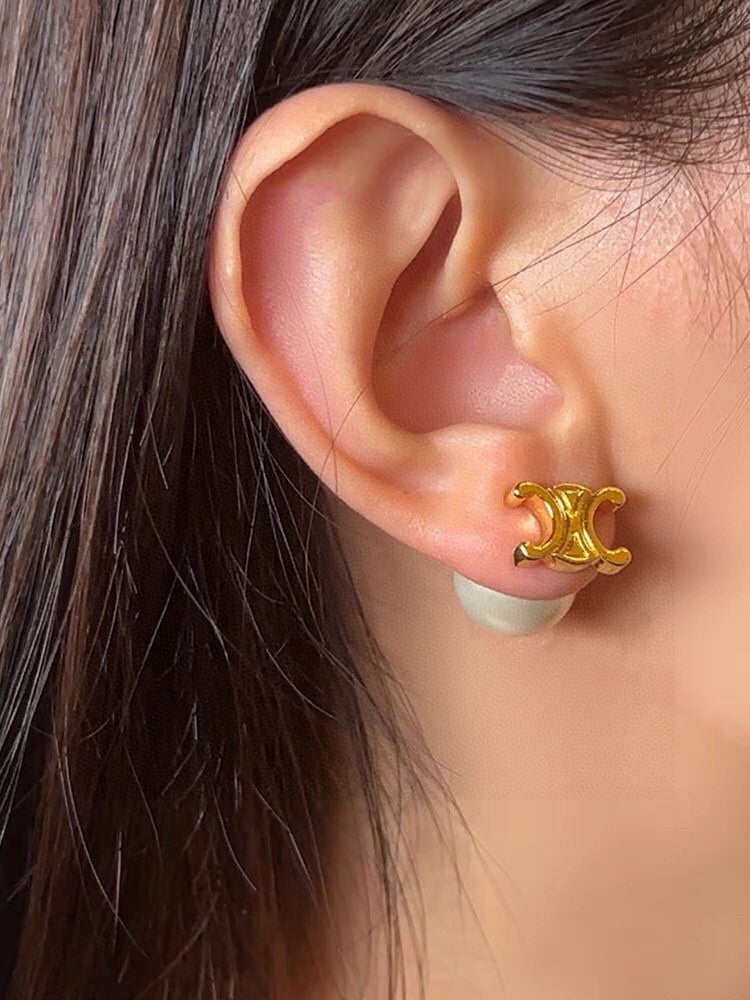 yellow brass letter Drop Earrings for women - alternate angle view 7
