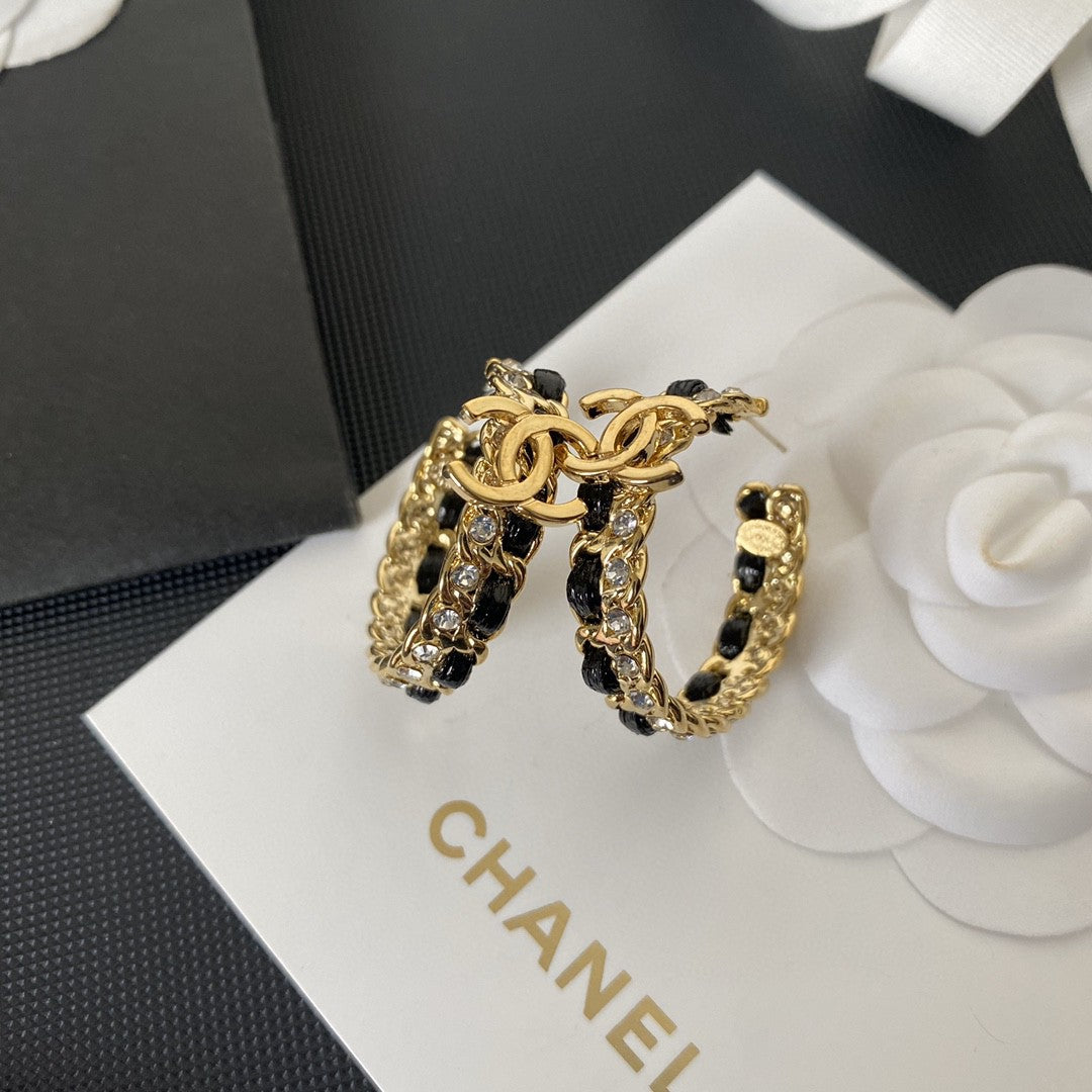 yellow brass letter Stud Earrings for women - alternate angle view 3