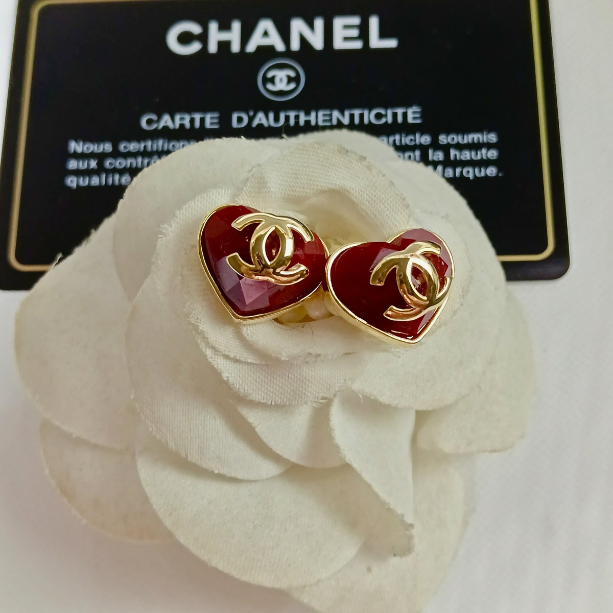 red silver post heart Drop Earrings for women - alternate angle view 3