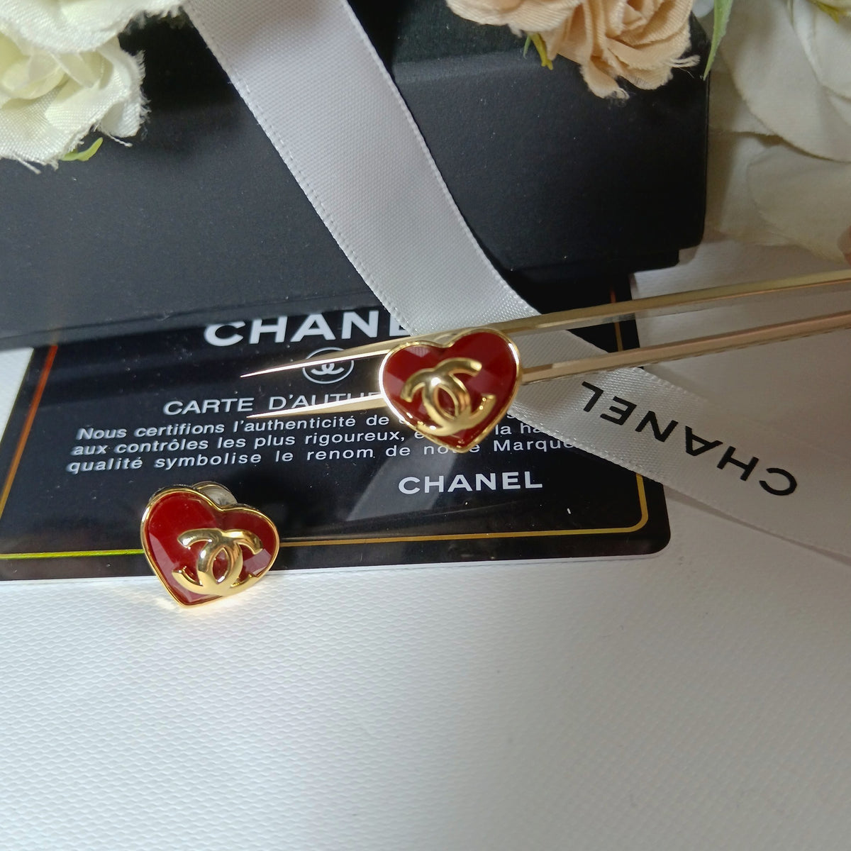 red silver post heart Drop Earrings for women - alternate angle view 5