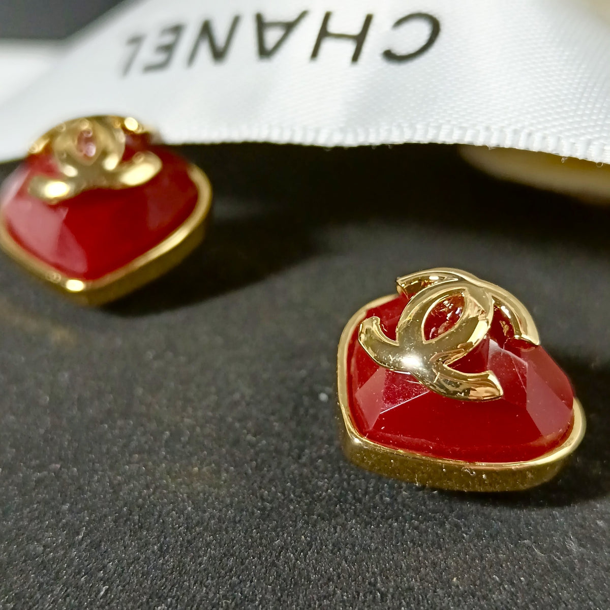 red silver post heart Drop Earrings for women - alternate angle view 6