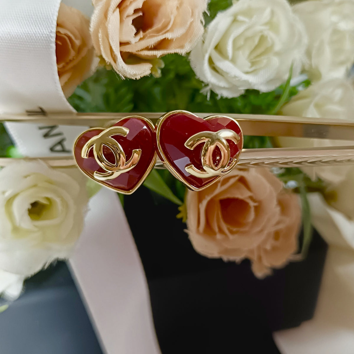 red silver post heart Drop Earrings for women - alternate angle view 7