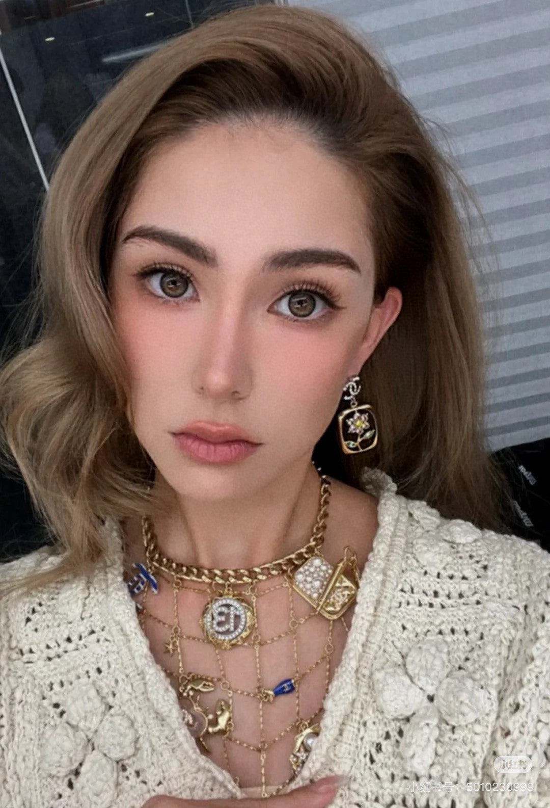 gold crystal floral Drop Earrings for women - alternate angle view 5