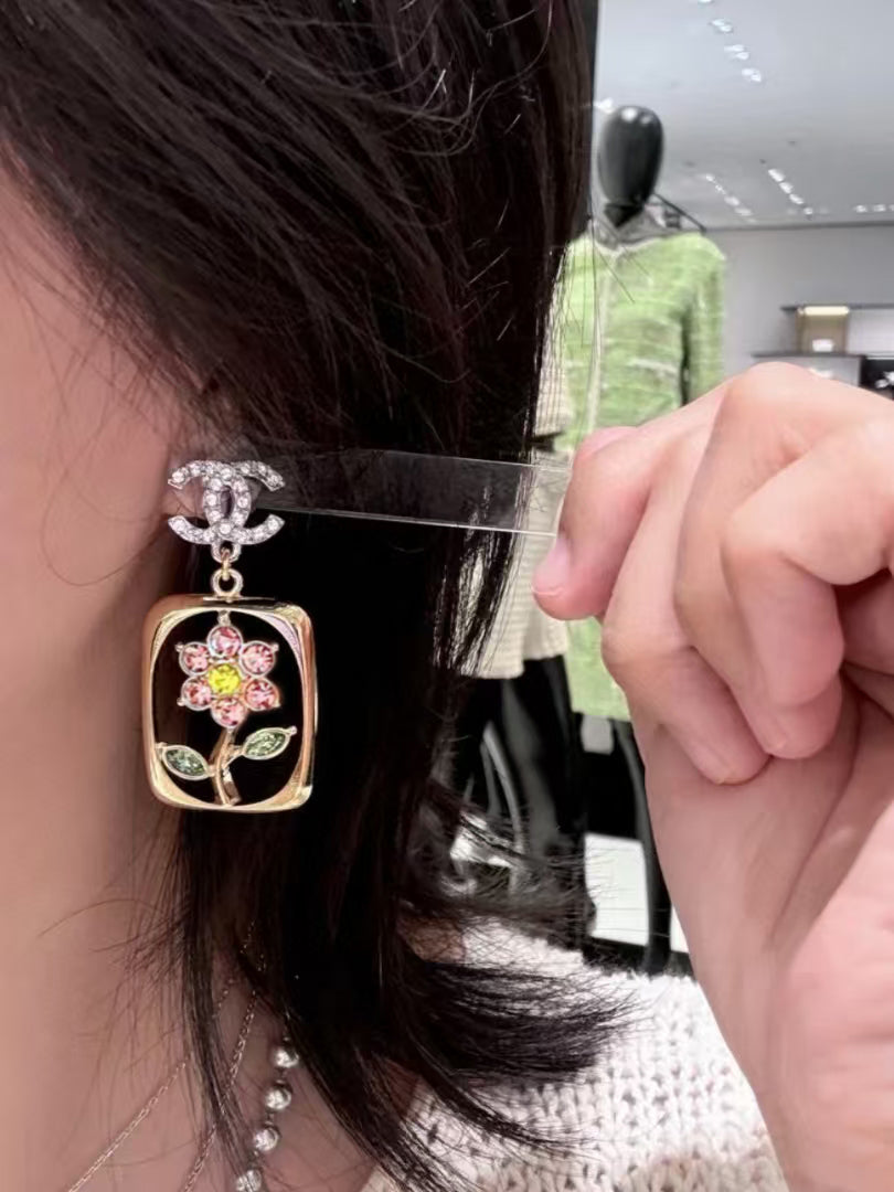 gold crystal floral Drop Earrings for women - alternate angle view 7
