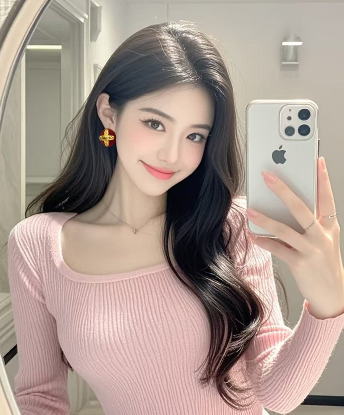 red velvet letter Drop Earrings for women - alternate angle view 7