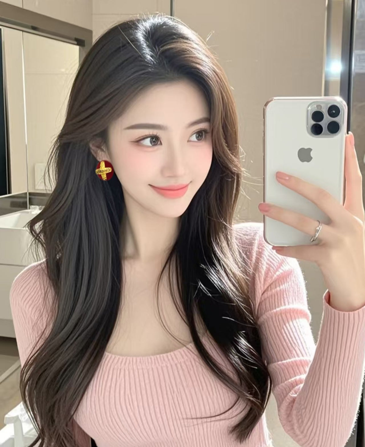 red velvet letter Drop Earrings for women - alternate angle view 2