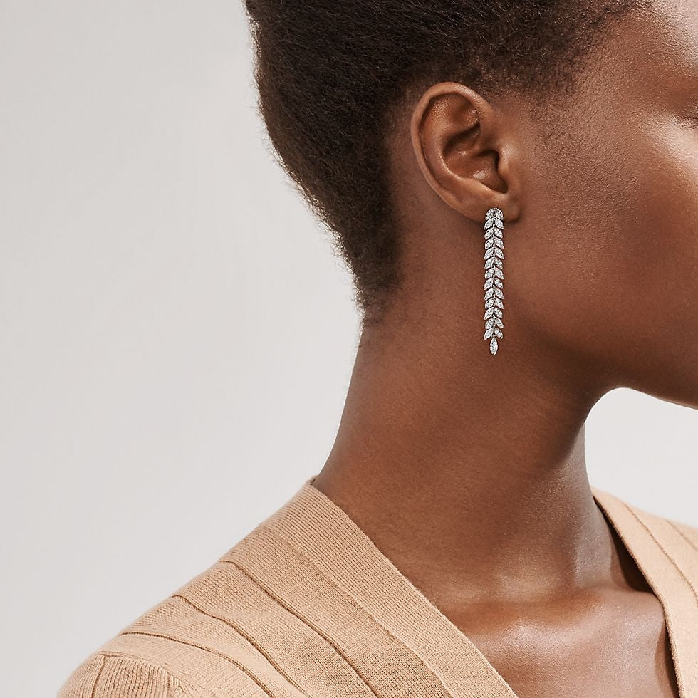 gold crystal crystal inlaid Drop Earrings for women - alternate angle view 2
