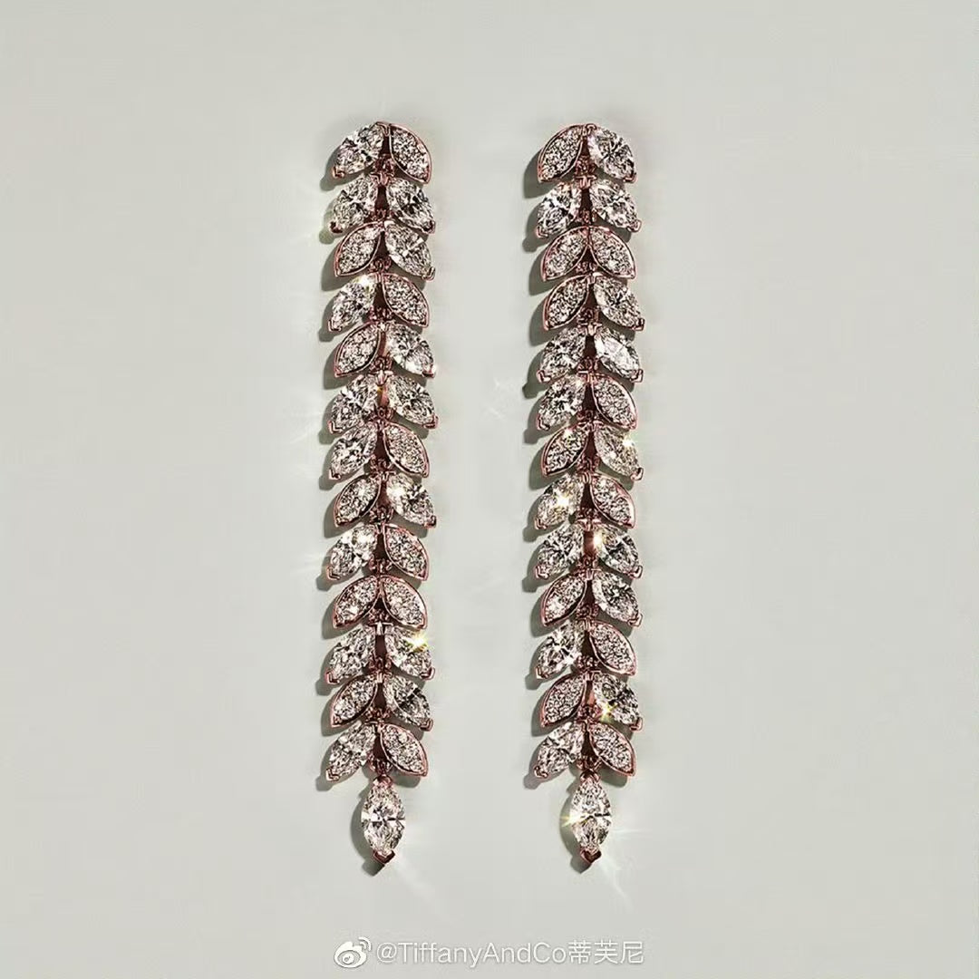 gold crystal crystal inlaid Drop Earrings for women - alternate angle view 3