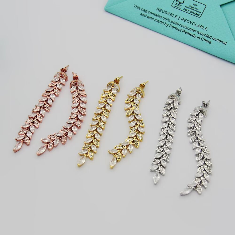 gold crystal crystal inlaid Drop Earrings for women - alternate angle view 4