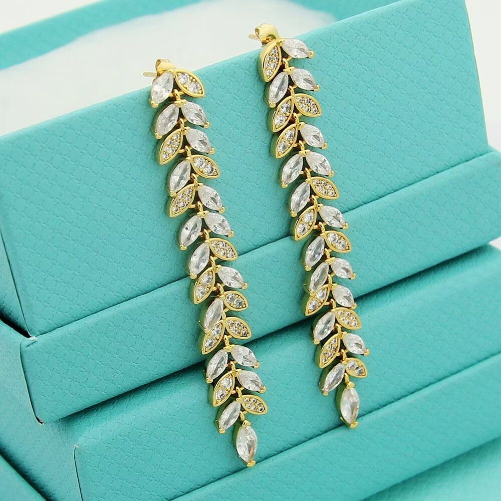 gold crystal crystal inlaid Drop Earrings for women - alternate angle view 6