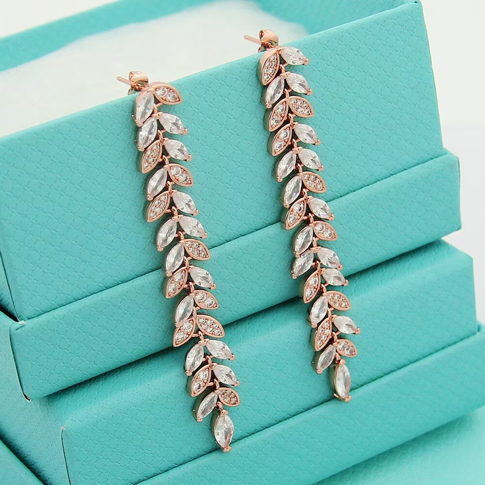 gold crystal crystal inlaid Drop Earrings for women - alternate angle view 5