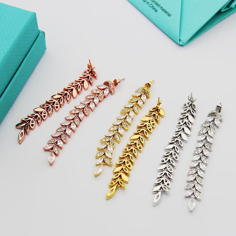 gold crystal crystal inlaid Drop Earrings for women - alternate angle view 8