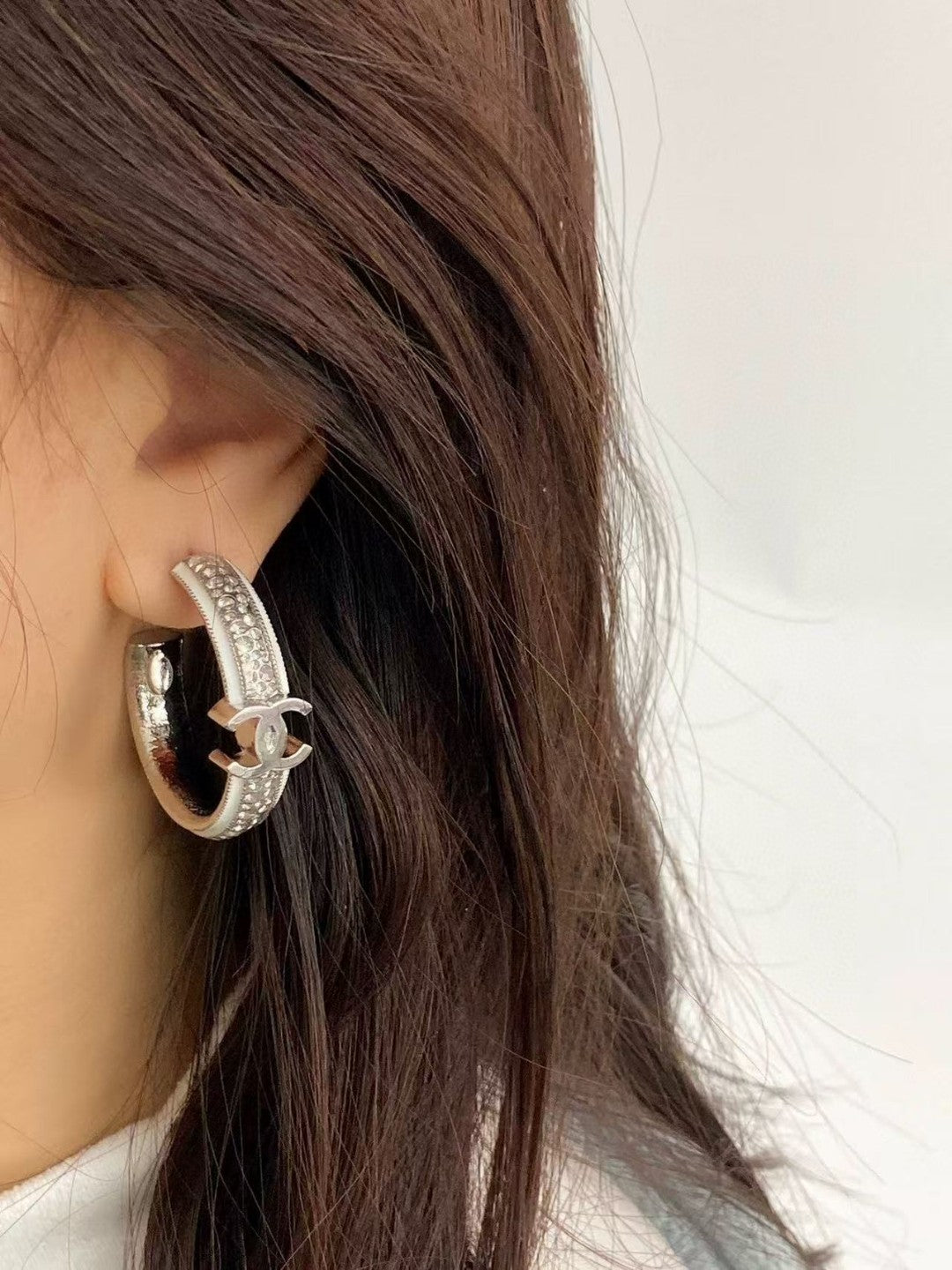 silver resin Stud Earrings for women - alternate angle view 6