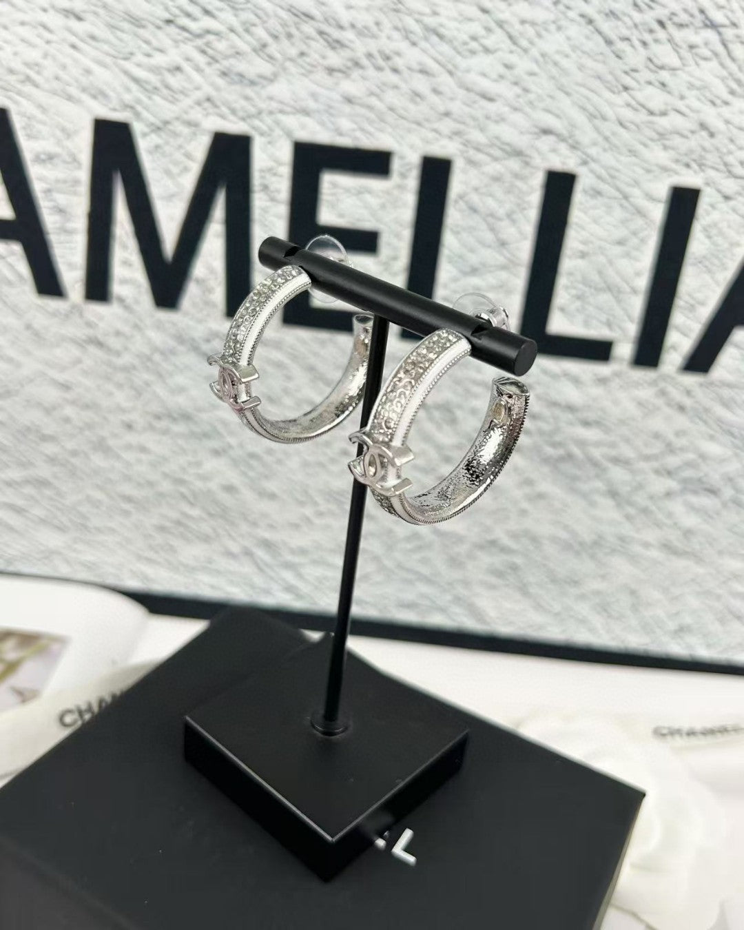 silver resin Stud Earrings for women - alternate angle view 7
