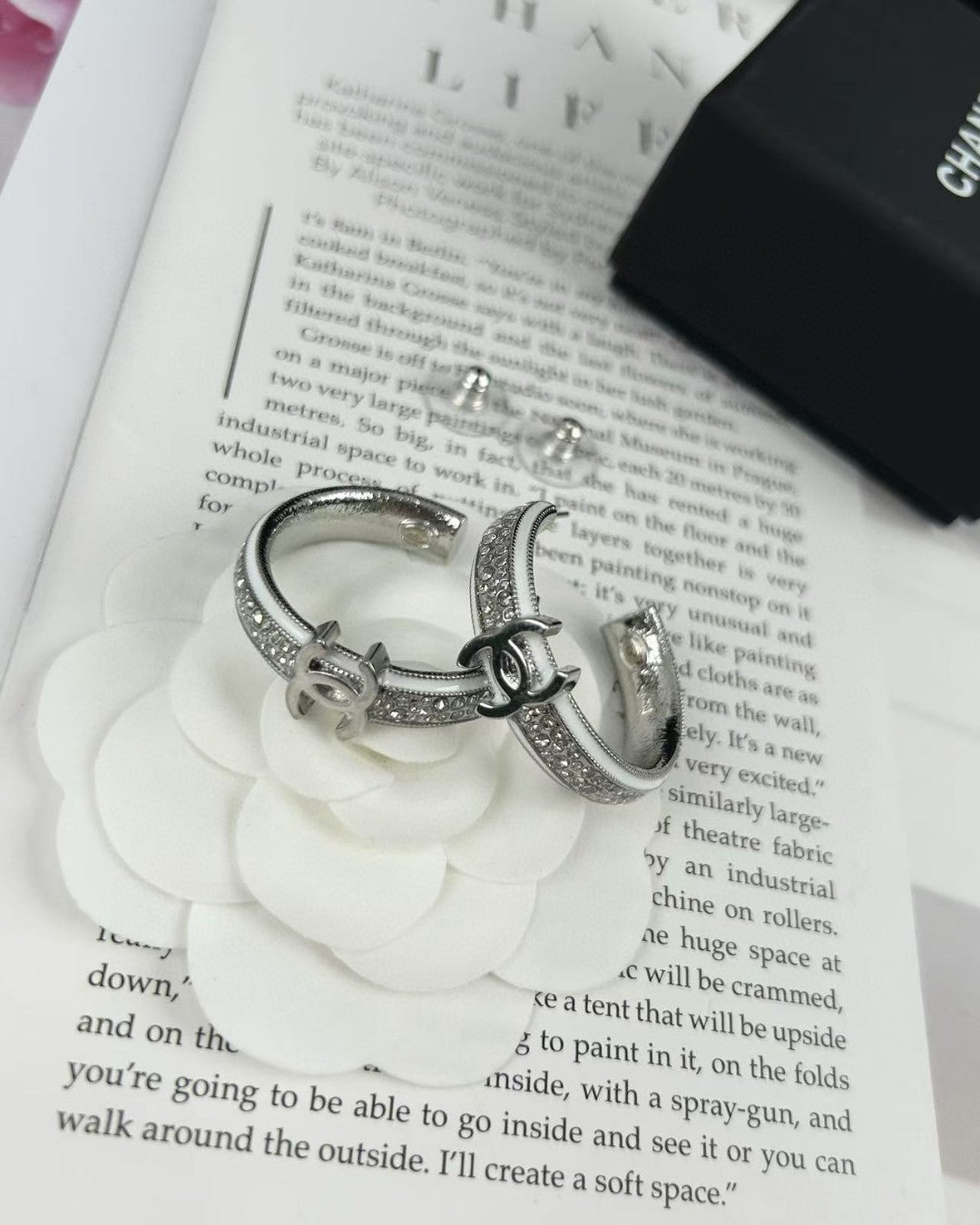silver resin Stud Earrings for women - alternate angle view 9