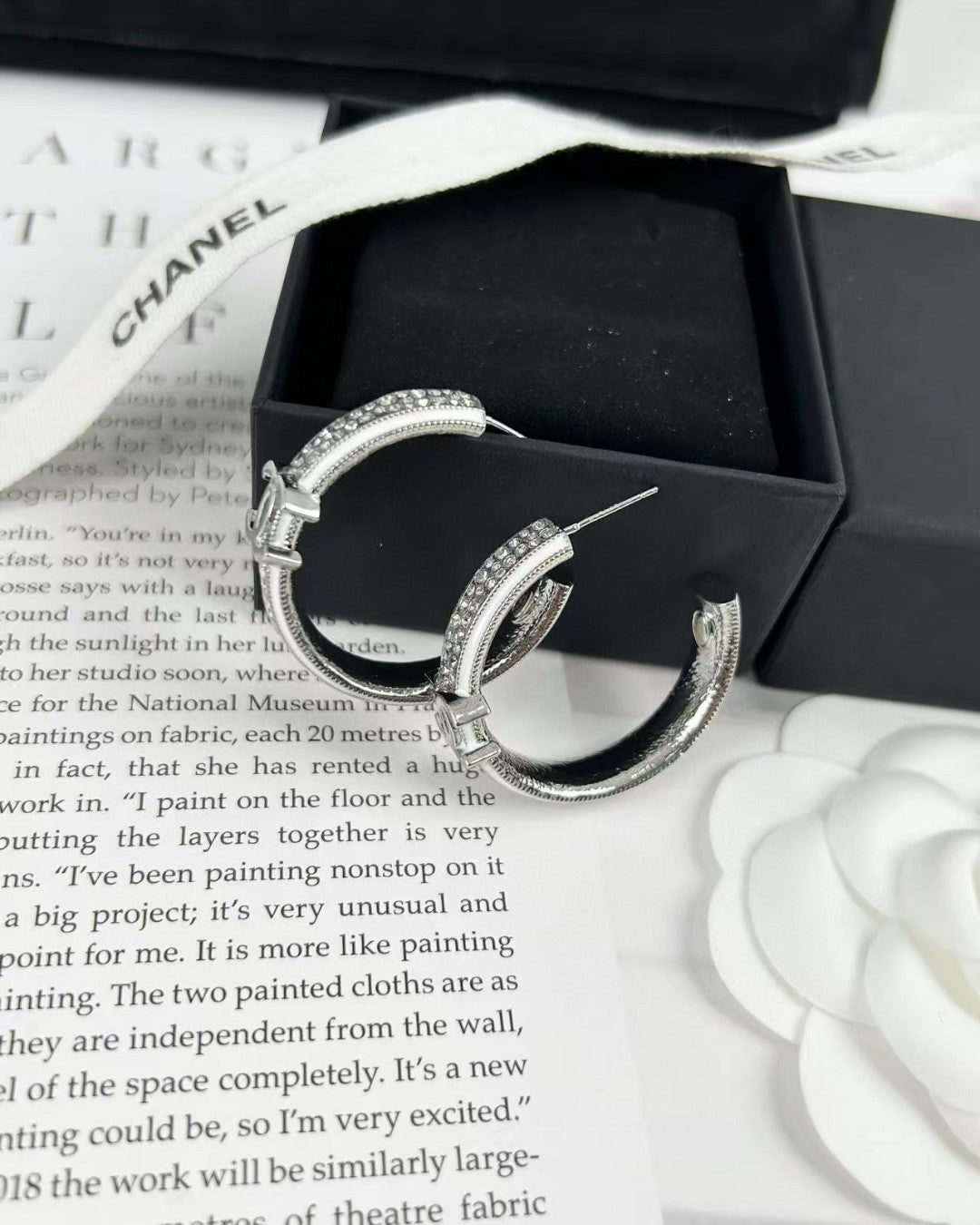 silver resin Stud Earrings for women - alternate angle view 4
