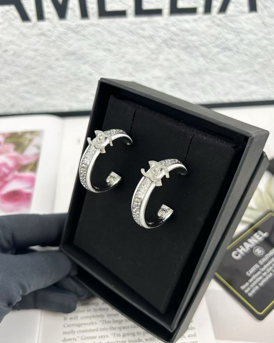silver resin Stud Earrings for women - alternate angle view 3