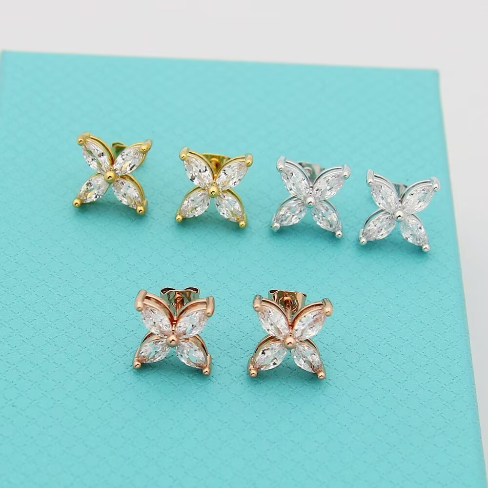 gold floral Stud Earrings for women - alternate angle view 4