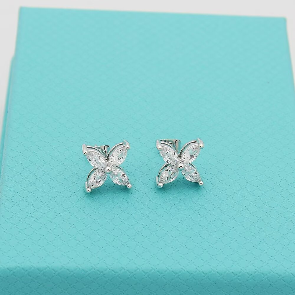 gold floral Stud Earrings for women - alternate angle view 7