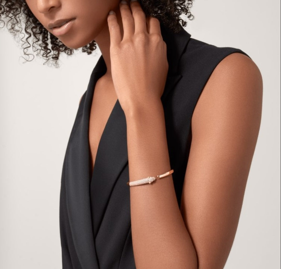 rose gold crystal rose Bangle for women - alternate angle view 2