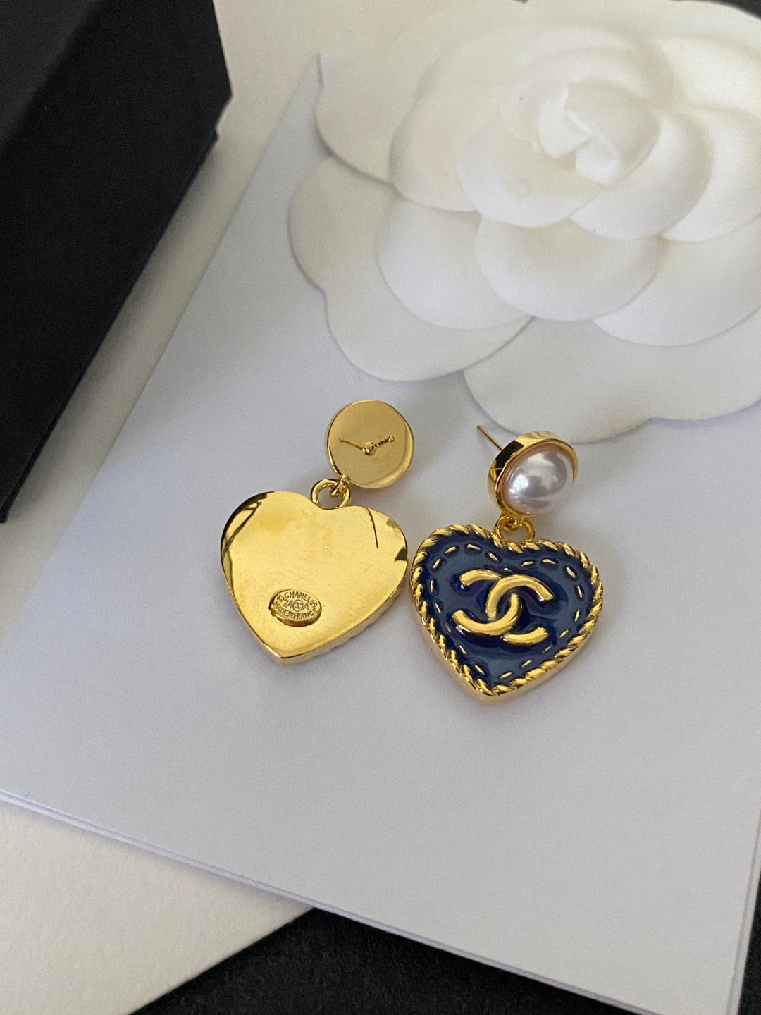 blue pearl heart Drop Earrings for women - alternate angle view 5