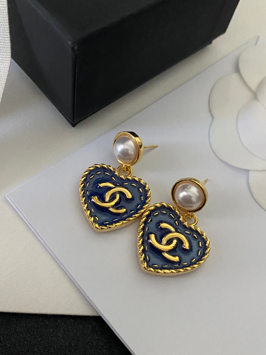 blue pearl heart Drop Earrings for women - product detail view