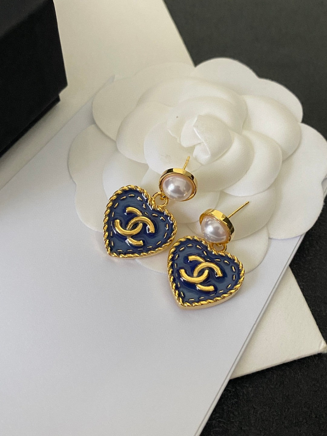 blue pearl heart Drop Earrings for women - alternate angle view 4