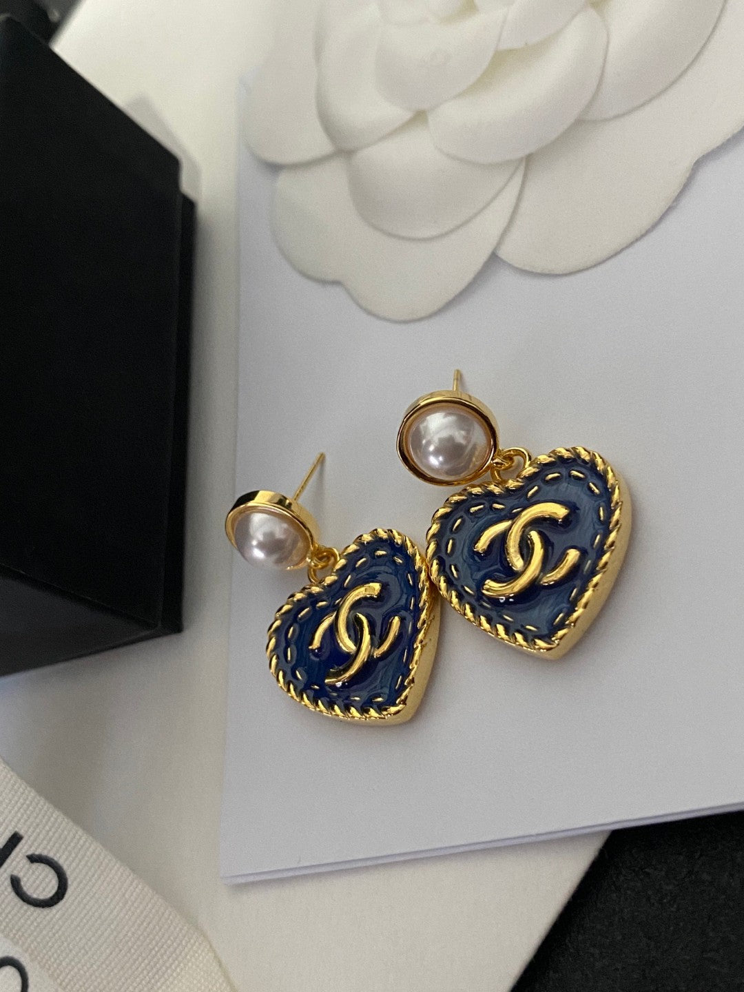 blue pearl heart Drop Earrings for women - alternate angle view 3