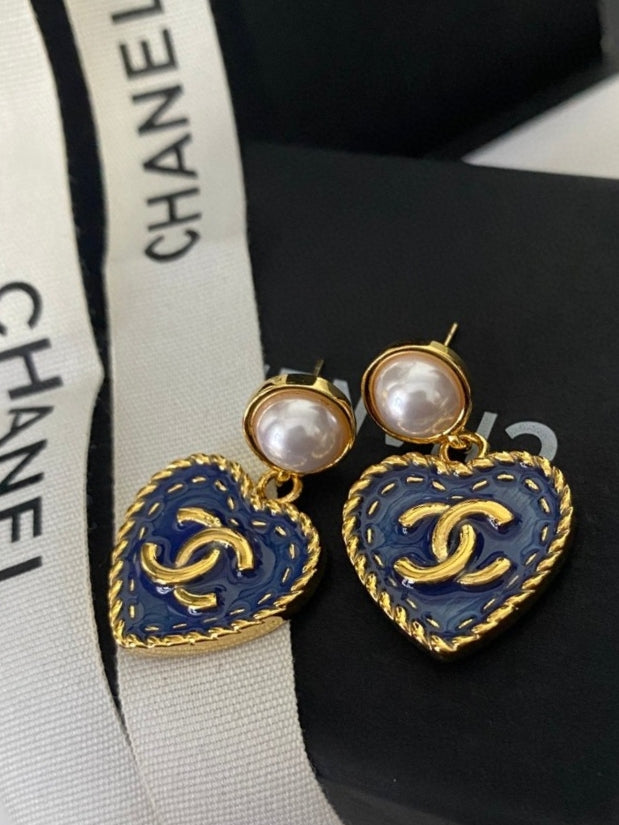 blue pearl heart Drop Earrings for women - alternate angle view 7