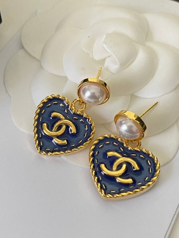 blue pearl heart Drop Earrings for women - alternate angle view 8