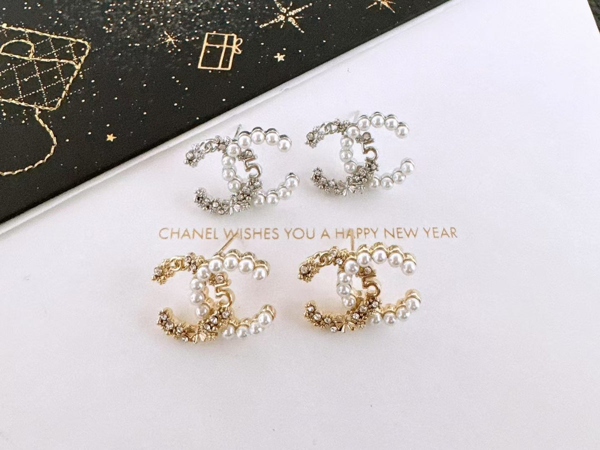 beige pearl floral Drop Earrings for women - alternate angle view 5