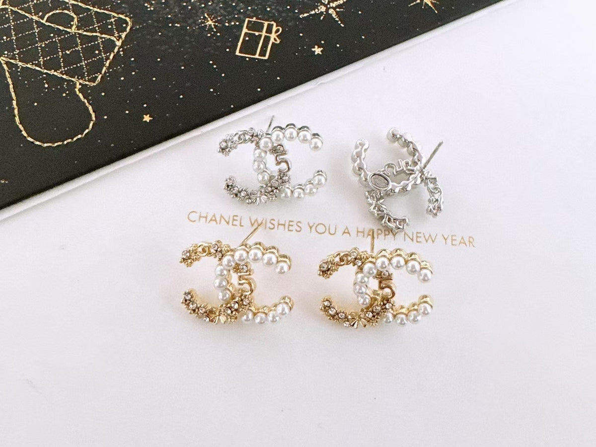 beige pearl floral Drop Earrings for women - product detail view