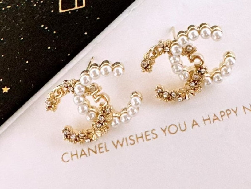 beige pearl floral Drop Earrings for women - alternate angle view 6