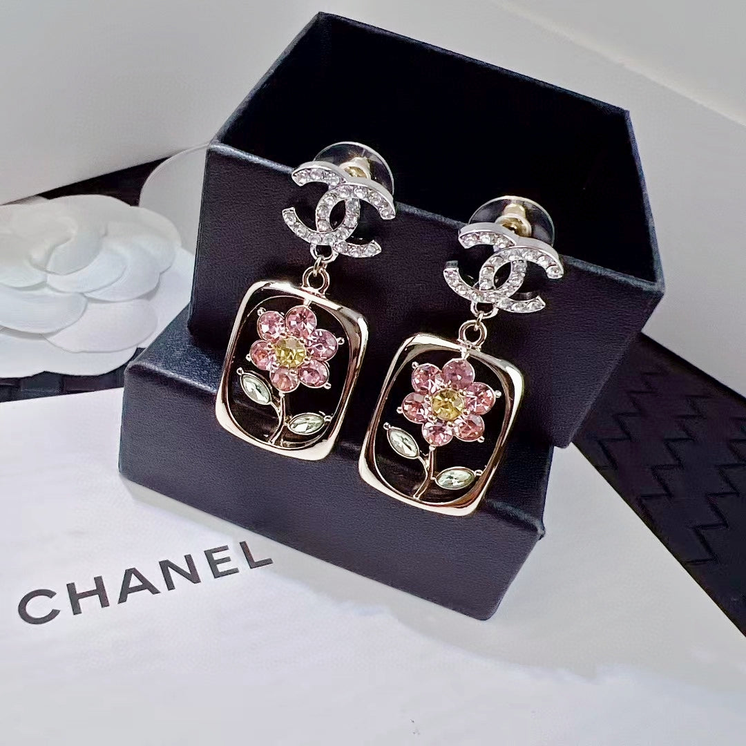 gold crystal floral Drop Earrings for women - alternate angle view 9