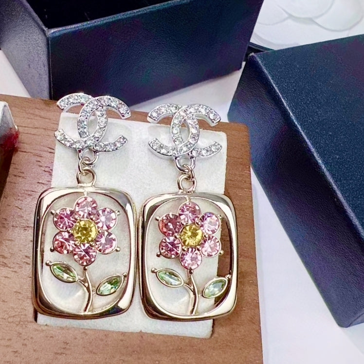 gold crystal floral Drop Earrings for women - alternate angle view 8