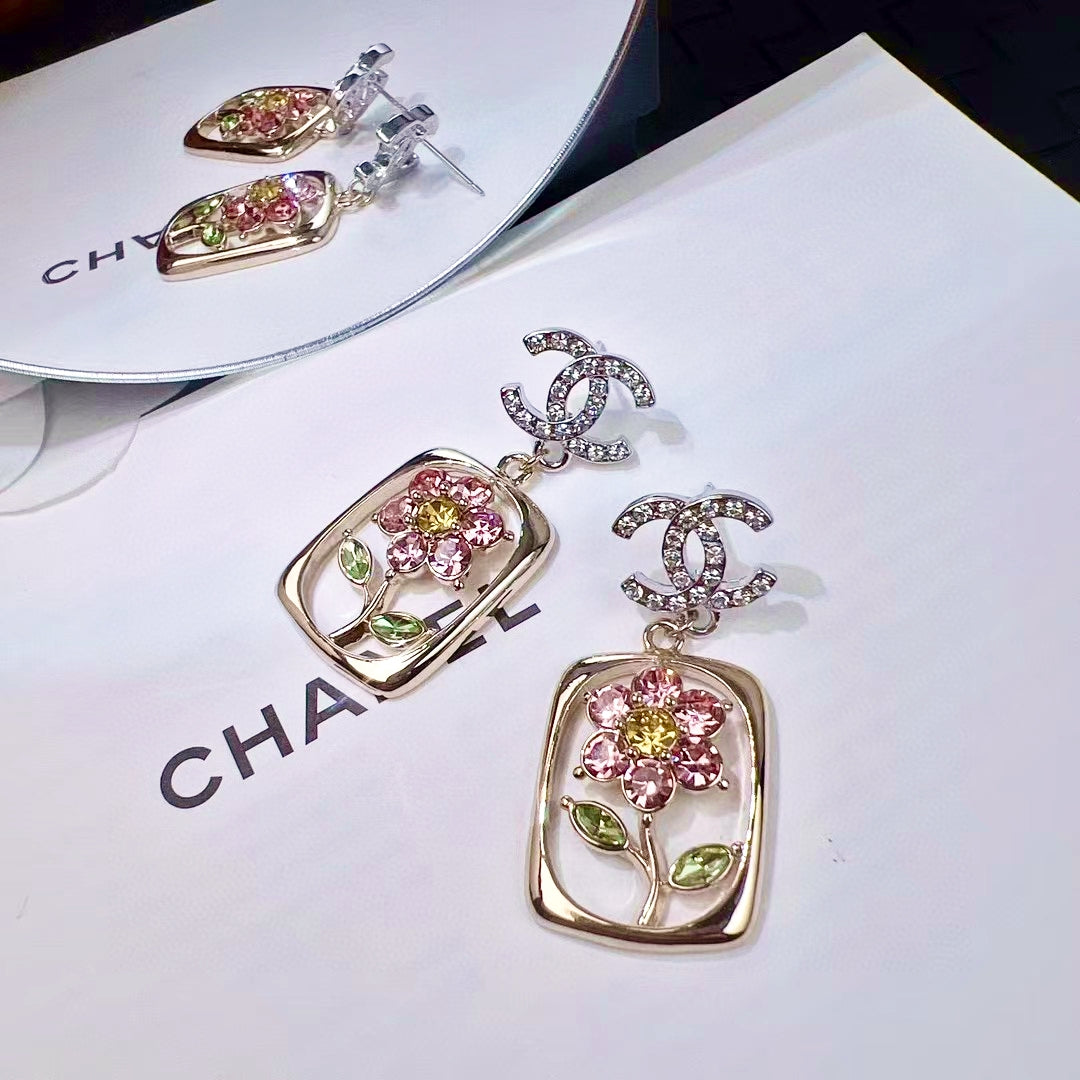 gold crystal floral Drop Earrings for women - alternate angle view 6
