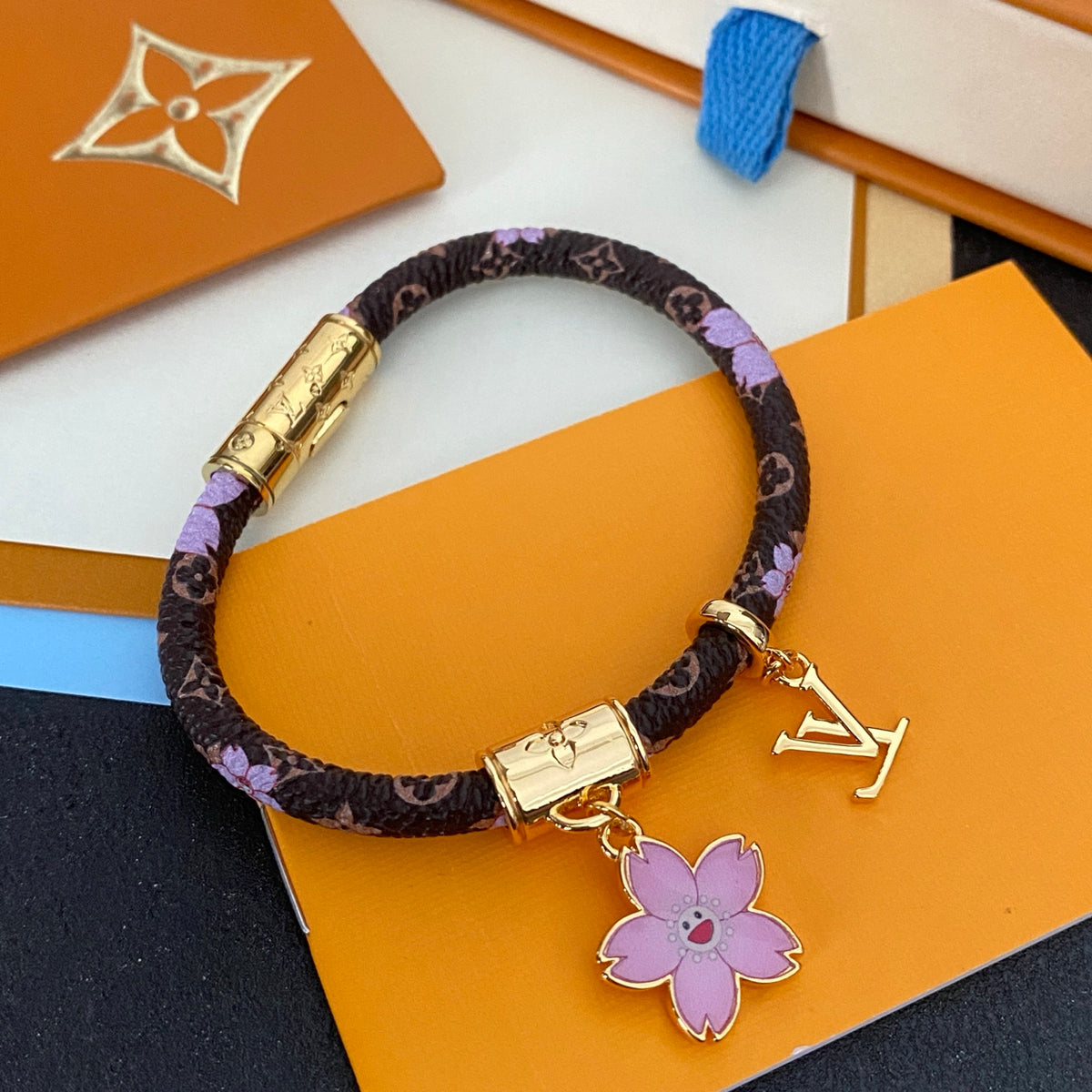 yellow brass floral Bangle for women - alternate angle view 9