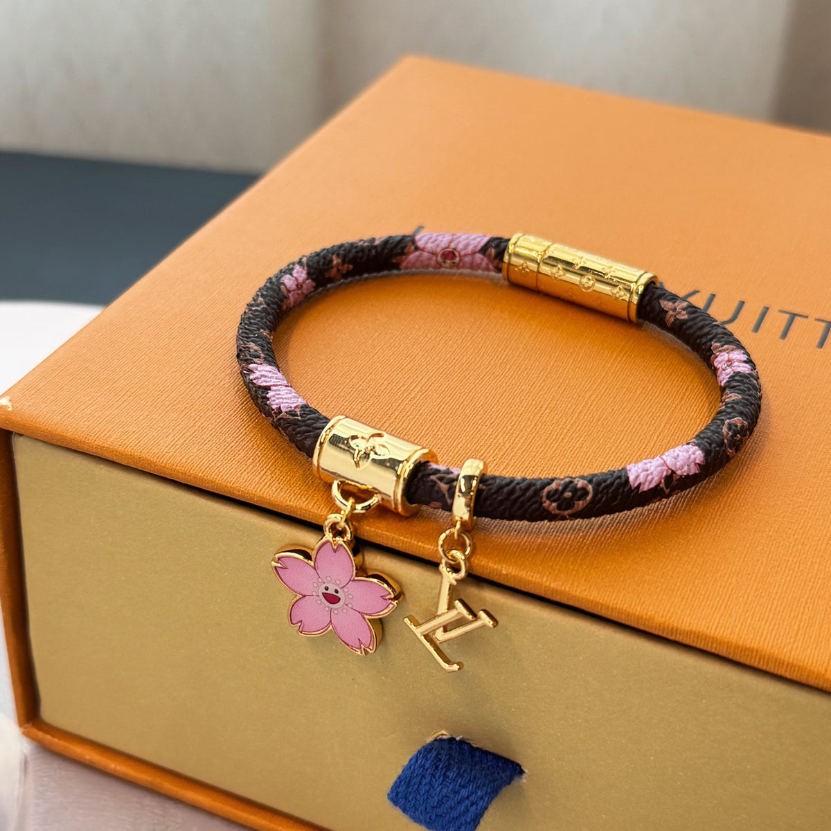 yellow brass floral Bangle for women - product detail view