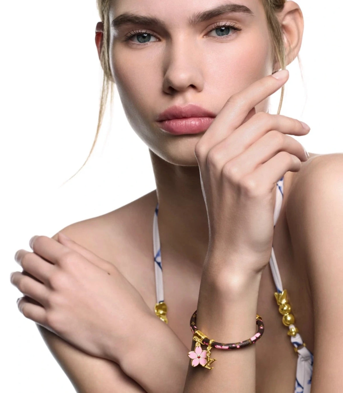 yellow brass floral Bangle for women - alternate angle view 2