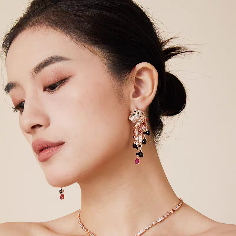 gold crystal Drop Earrings for women - alternate angle view 2