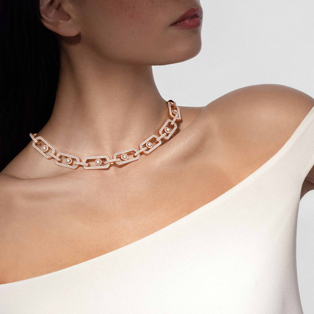 rose gold crystal rose Necklace for women - alternate angle view 8