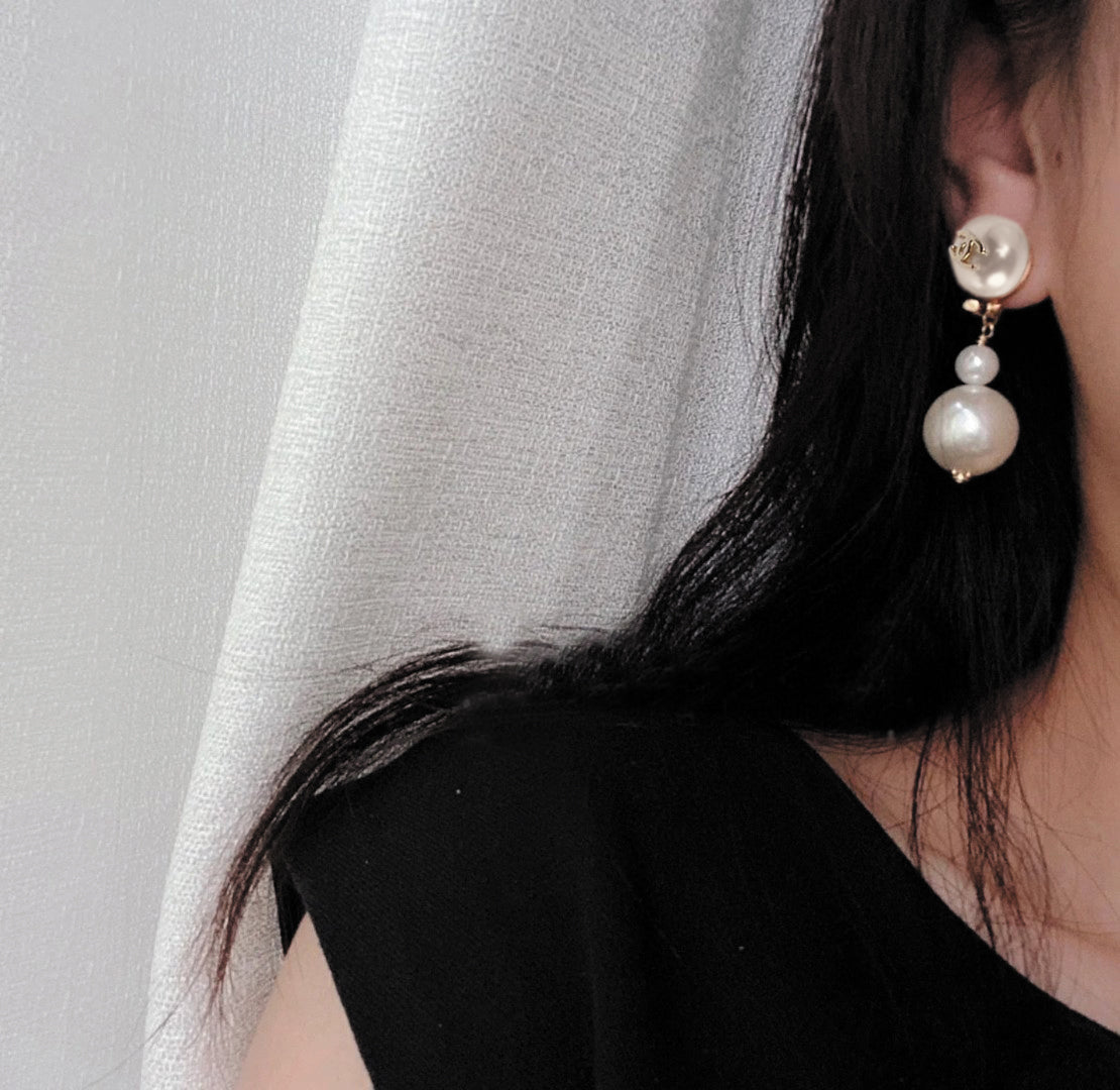 pearl letter Drop Earrings for women - alternate angle view 2