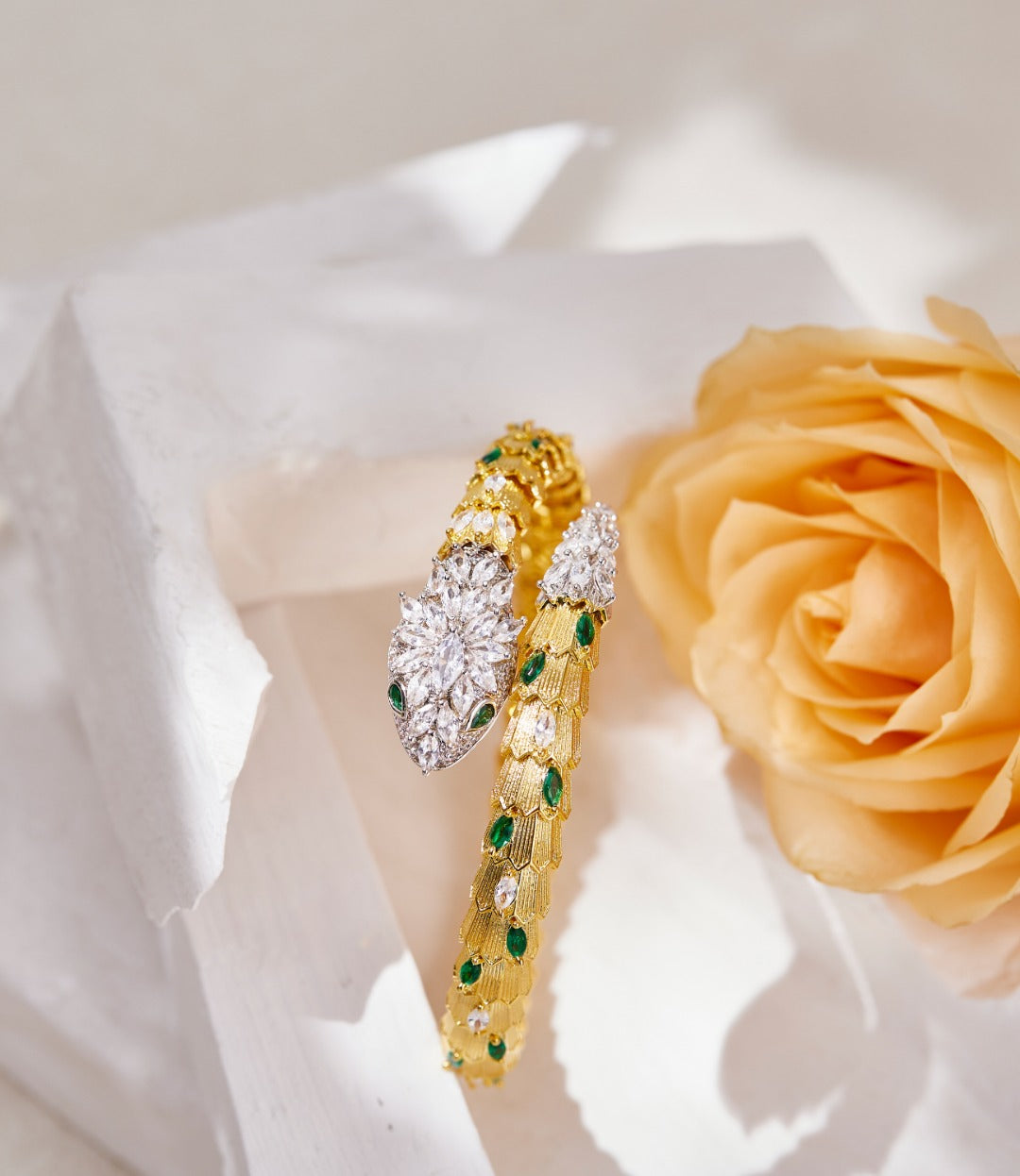 green crystal hollow Bangle for women - alternate angle view 6