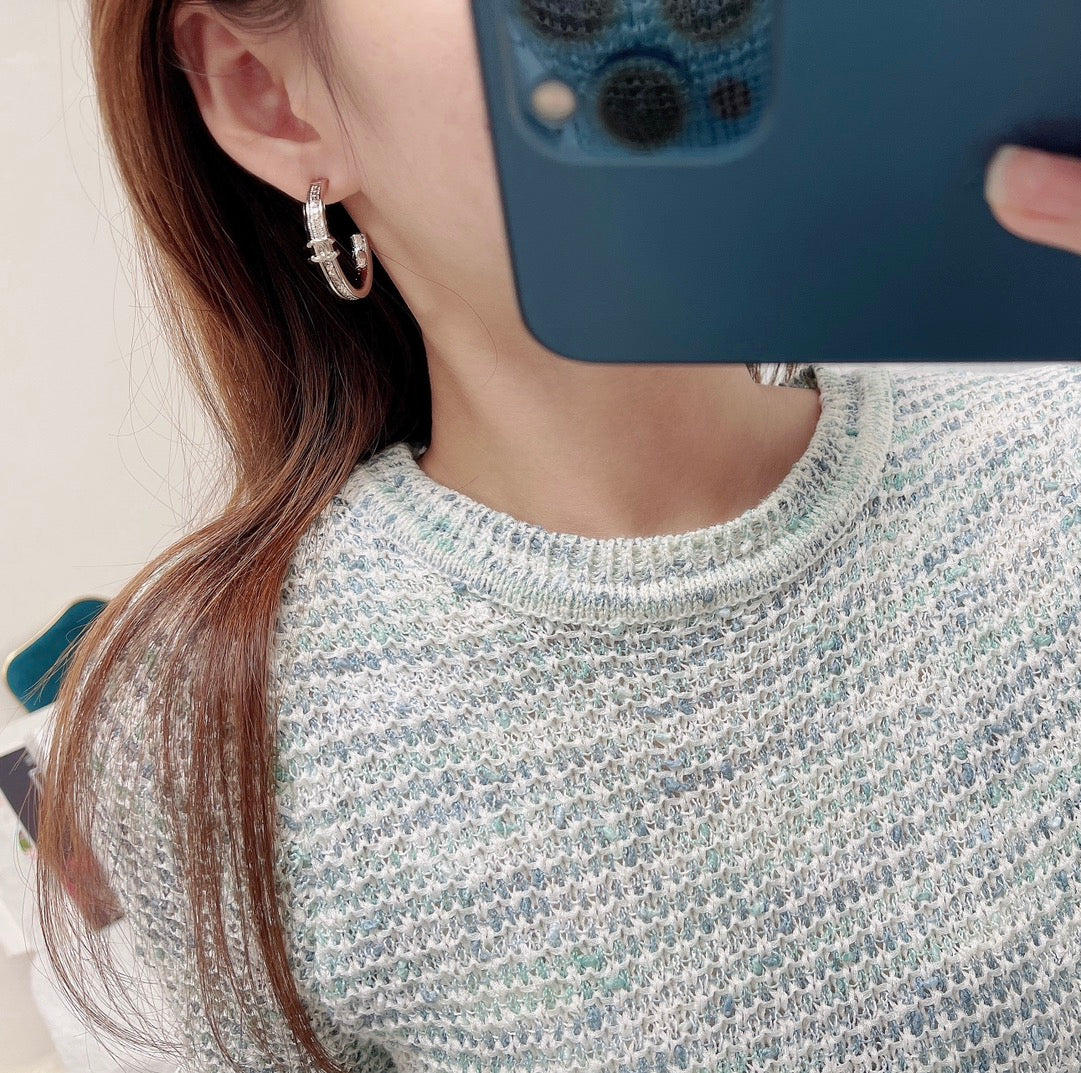 gold double c Drop Earrings for women - alternate angle view 8