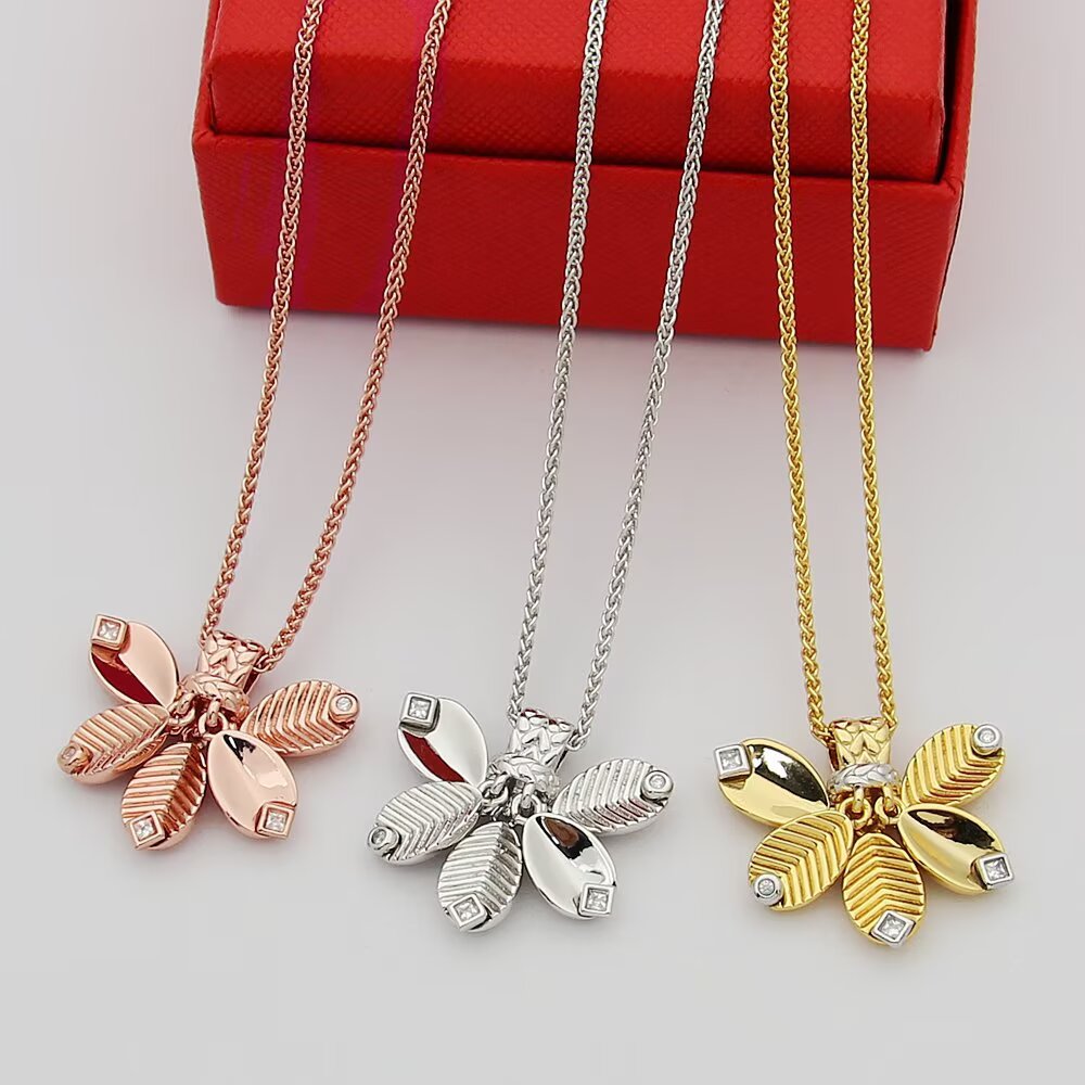 gold crystal inlaid Necklace for women - alternate angle view 2