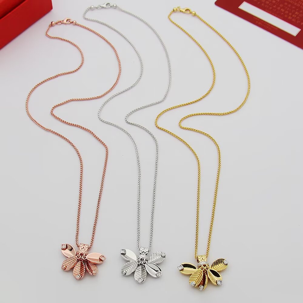 gold crystal inlaid Necklace for women - alternate angle view 3